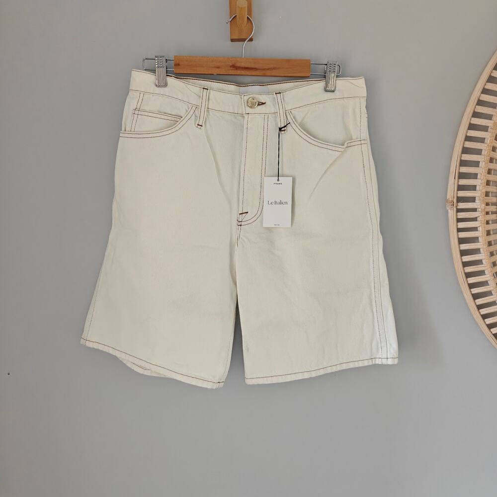 NWT FRAME Le Italien Bermuda Denim Shorts Blanc Cream Size 28 $288